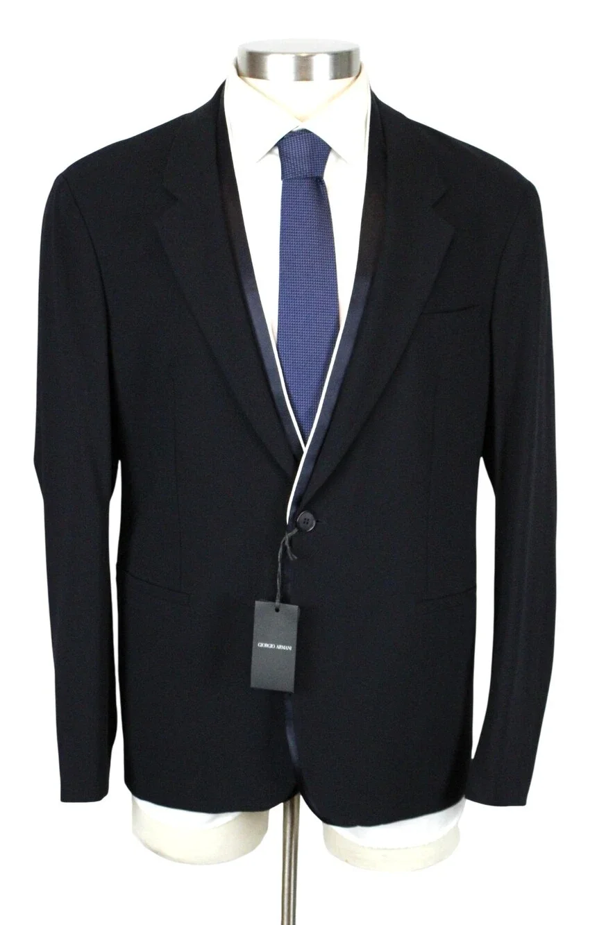 $2595 Giorgio Armani Blazer 42 R (52 EU) Wool Dark Navy One Button Tuxedo Italy